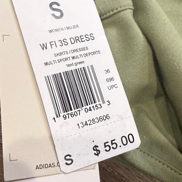 Adidas Future Icons 3-Stripes Dress, Midi, Green/Black, New With Tags, Small - Picture 8 of 9